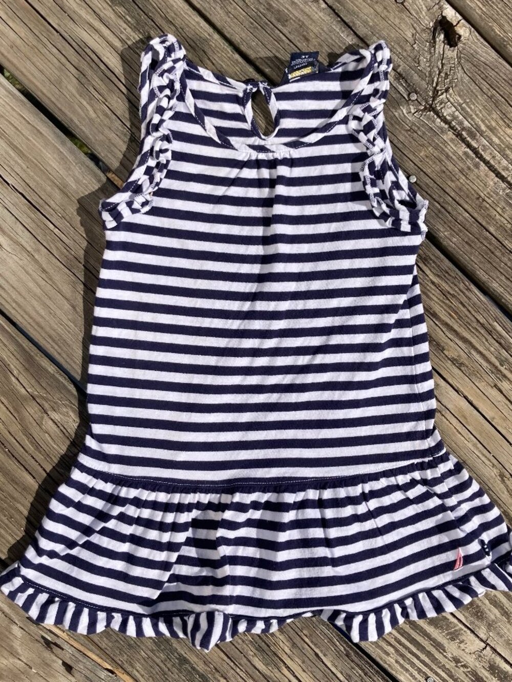 Nautica Navy & White Stripe Ruffle Dress – 3T